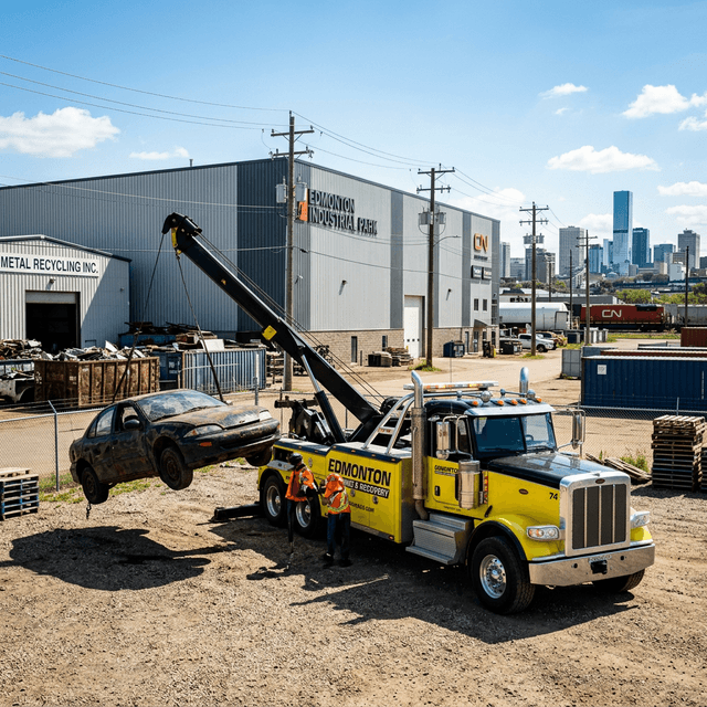 Scrap car in Edmonton ready for vehicle recycling